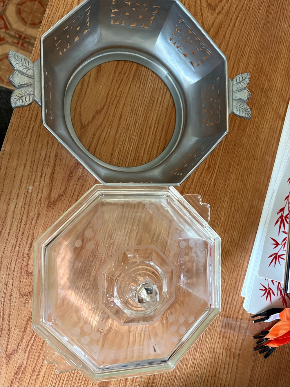Vintage Glass Covered Dish with Silver Carrier - Picture 3 of 9